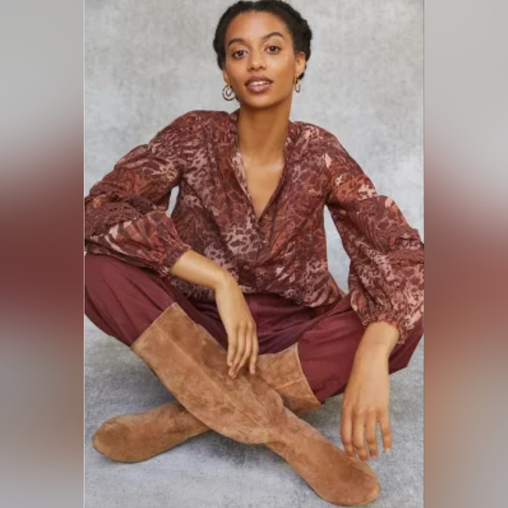 NWT PILCRO by Anthropologie Leopard Puff Sleeve Blouse